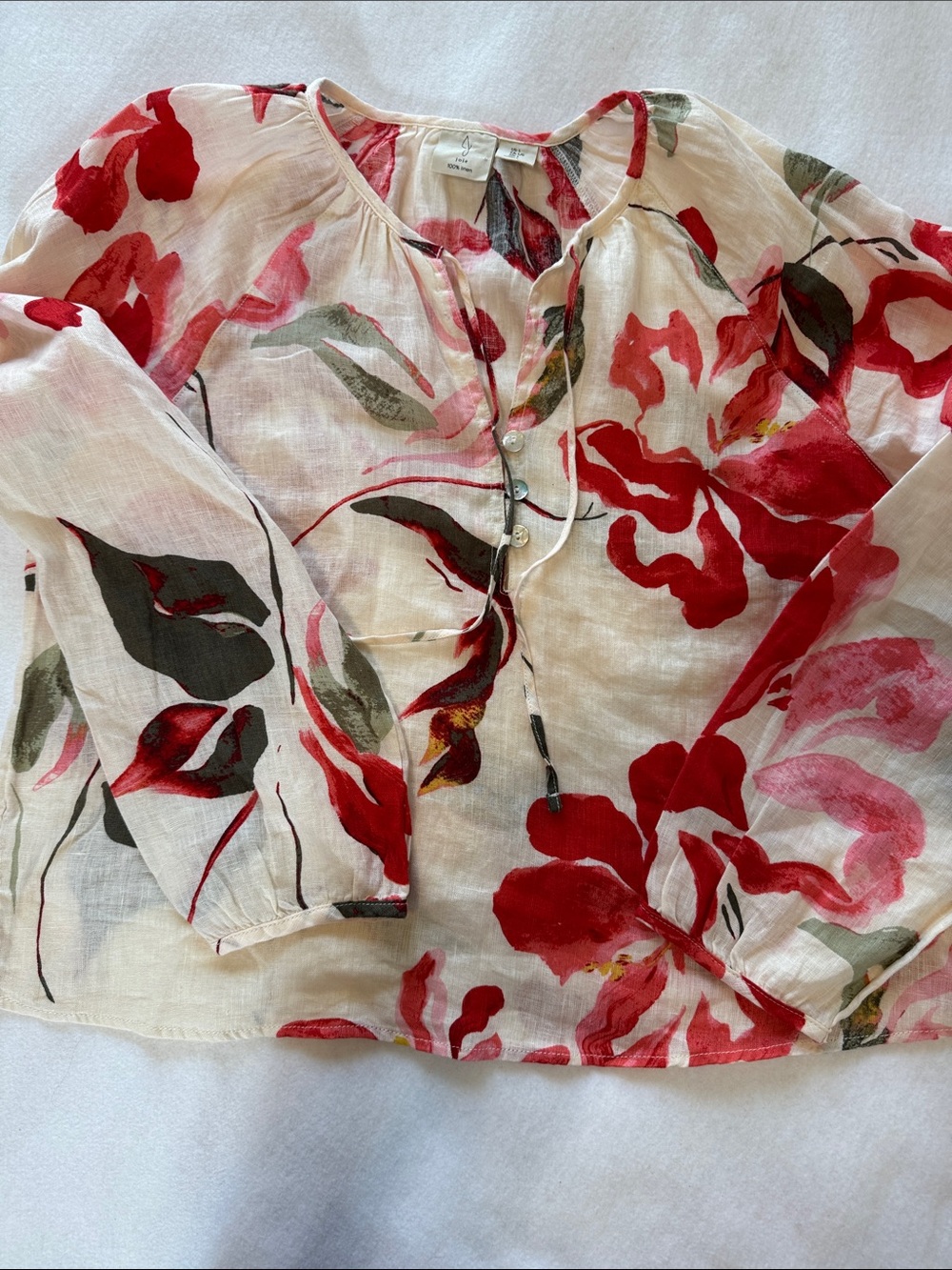 Joie 100% Linen Floral Blouse Button Front Lightweight Boho Top Sz Large - Picture 11 of 11